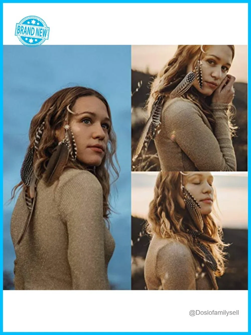 Bohemian Feather Hair Extension with Wooden Beads and Peacock Feathers,